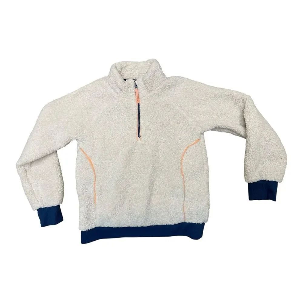 Athleta Cream and Blue Sherpa Pullover Sweater Cozy
